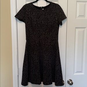 LOFT Black and Gray Patterned Midi Dress